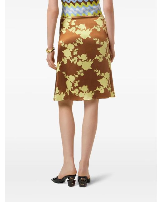 Versace Metallic Wild Roses Satin Midi Skirt