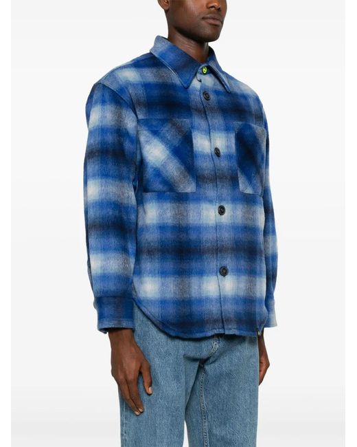 Barrow Blue Checked Flannel Button-Down Wool-Blend Shirt