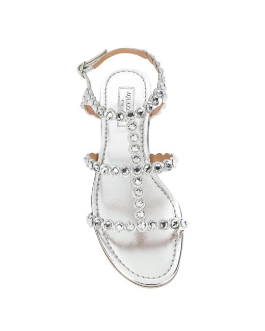 Aquazzura White Crystal Flat Sandals
