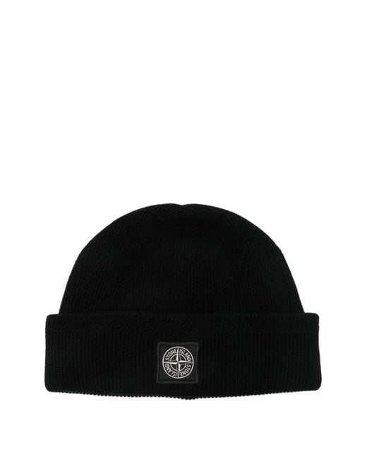 Stone Island Black Beanie for men