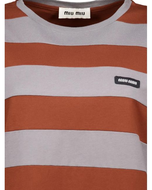 Miu Miu Brown Striped Cotton T-Shirt