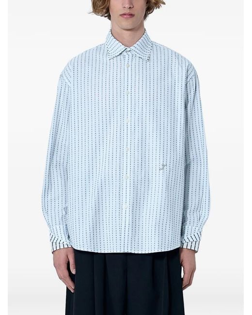 Jacquemus Blue Patterned Cotton Poplin Shirt for men
