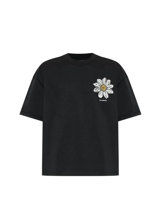 AllSaints Black Petals Floral-Print T-Shirt for men