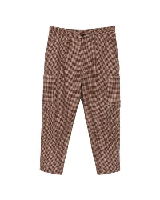 Eleventy Brown Houndstooth-Pattern Tapered Trousers for men