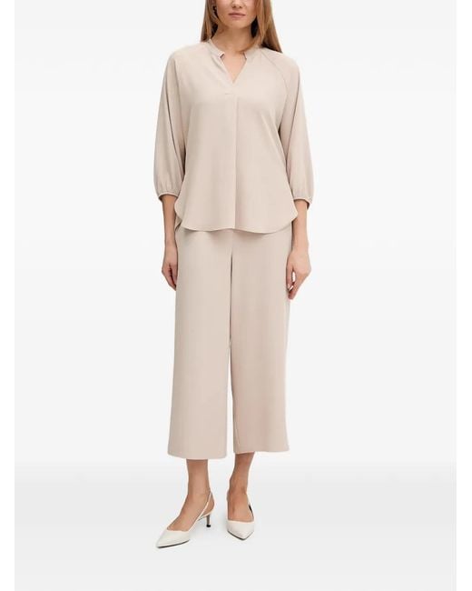 Joseph Ribkoff Natural V-Neck Drawstring Blouse