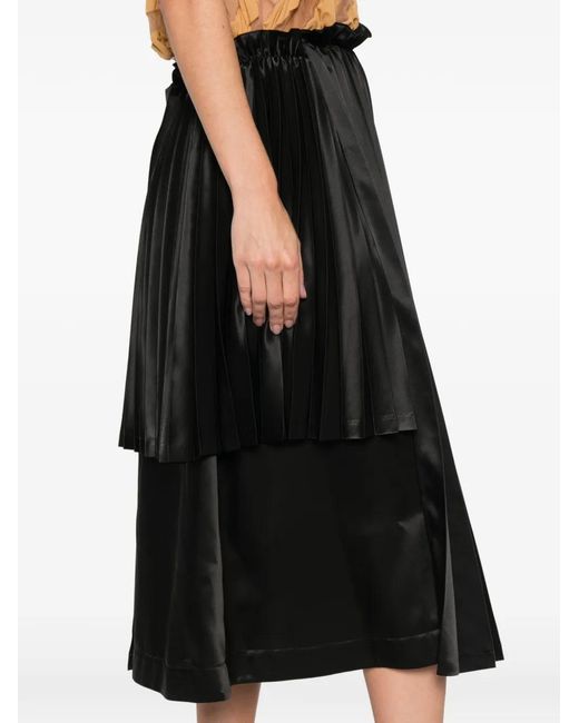 Noir Kei Ninomiya Black Pleated Asymmetric Midi Skirt