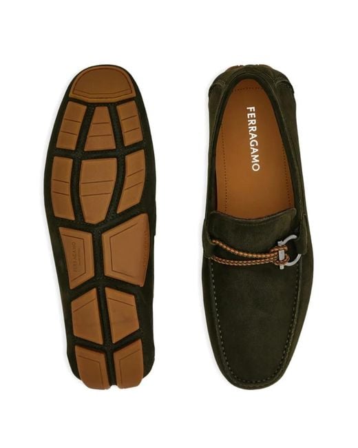 Ferragamo Green Gancini Woven-Strap Loafers for men