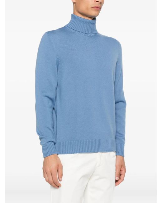 Drumohr Blue Turtleneck Merino-Wool Sweater for men