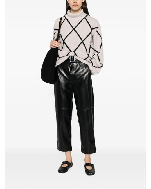 Allude Natural Argyle-Pattern Roll-Neck Sweater
