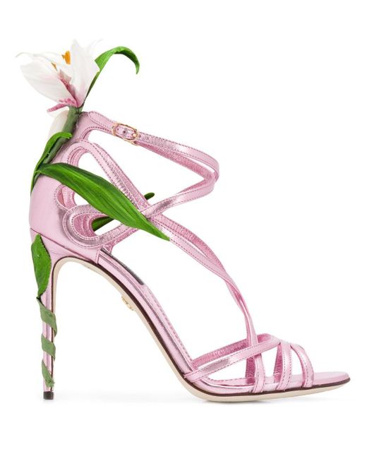 Dolce & Gabbana Pink Kiera Lily-embroidered Sandals