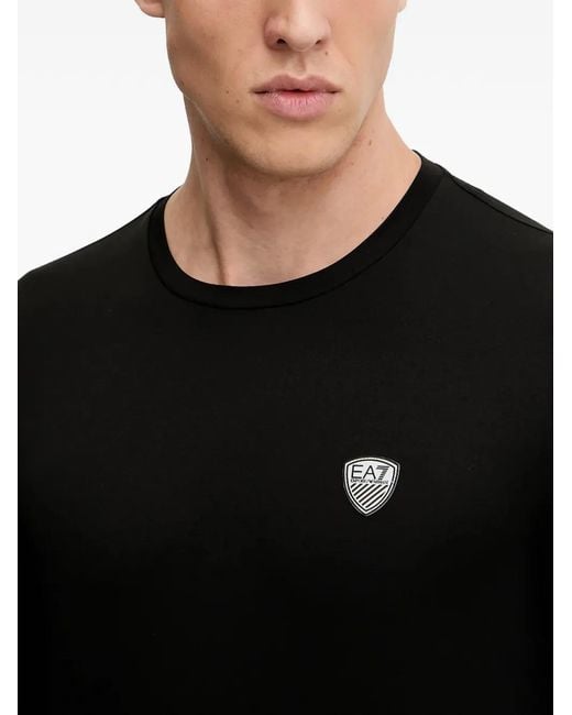 EA7 Black Logo-Patch Long-Sleeve T-Shirt for men