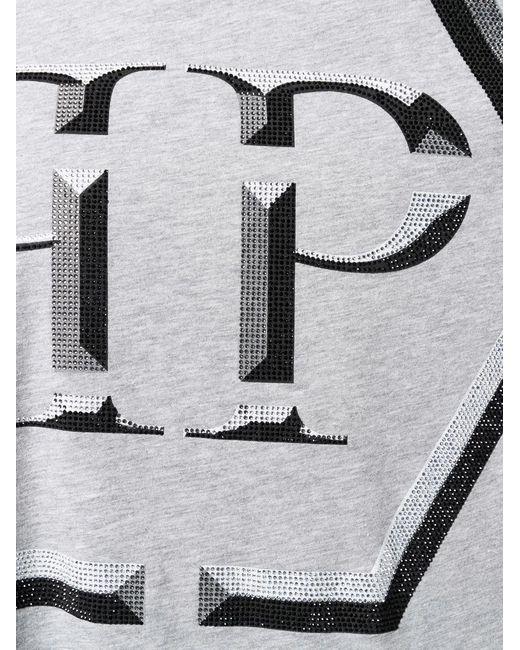 Philipp Plein Gray Embellished-Logo T-Shirt for men