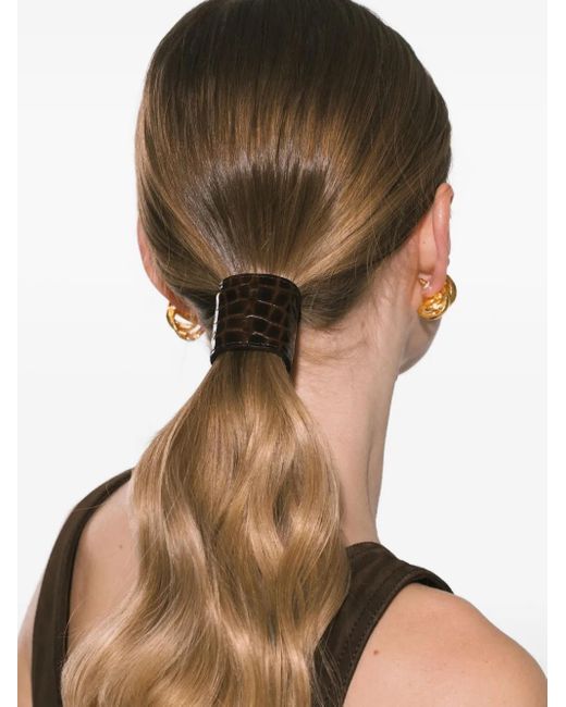 Jennifer Behr Brown Embossed Leather Hair Clip