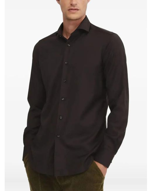 Xacus Black Button-Cuff Wool Shirt for men