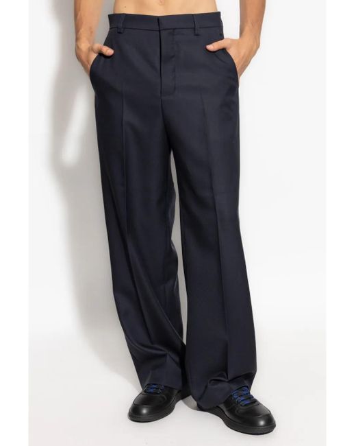 AMI Blue Virgin-Wool Tailored Trousers for men