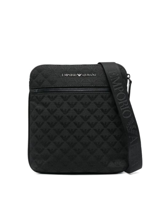 Emporio Armani Black Allover Logo Crossbody Bag for men