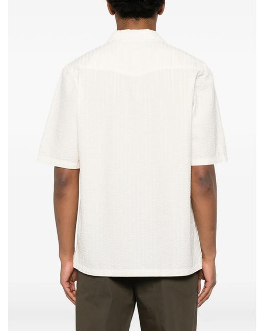 Officine Generale White Chemise En Seersucker À Manches Courtes for men