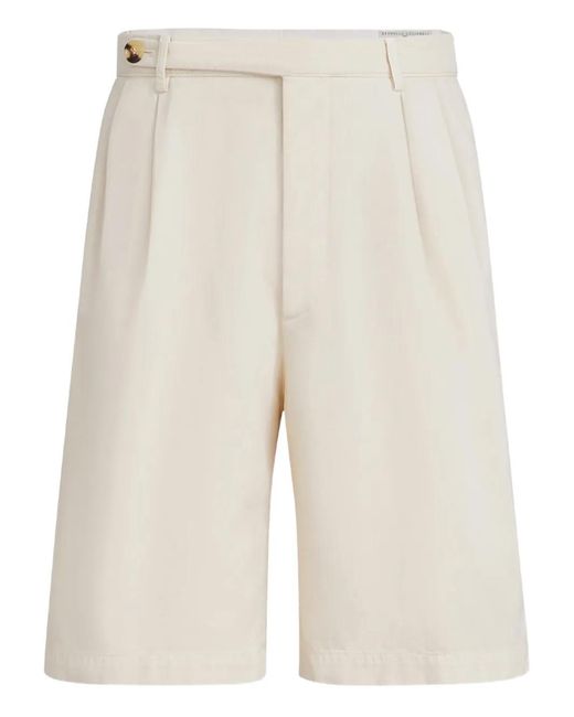 Brunello Cucinelli Natural Pleats Tabbed-Waistband Shorts for men