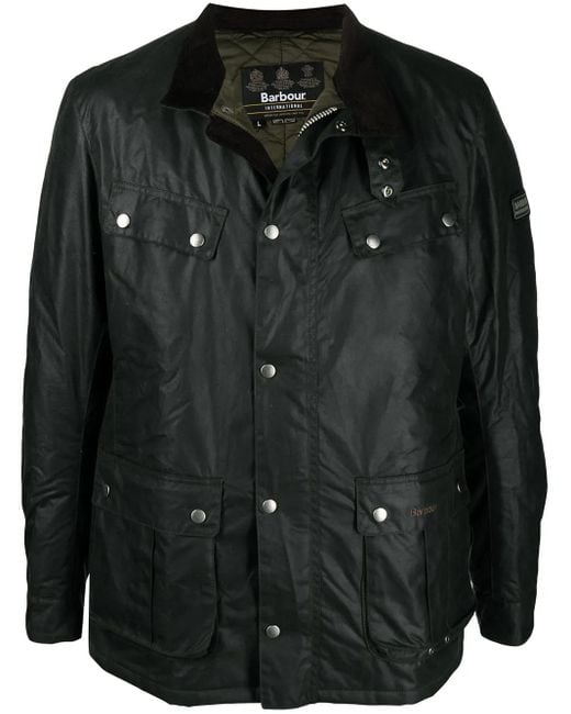 Barbour Black Waxed Cotton Button-Down Jacket for men
