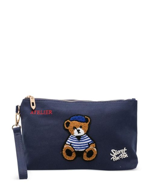 Secret Pon-pon Blue Saint Tropez Teddy-Patch Clutch Bag