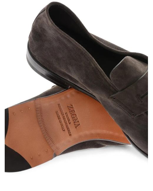 Zegna Gray L'Asola Suede Loafers for men