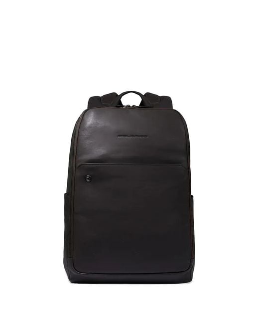 Piquadro Black Grained Leather Top-Handle Backpack for men