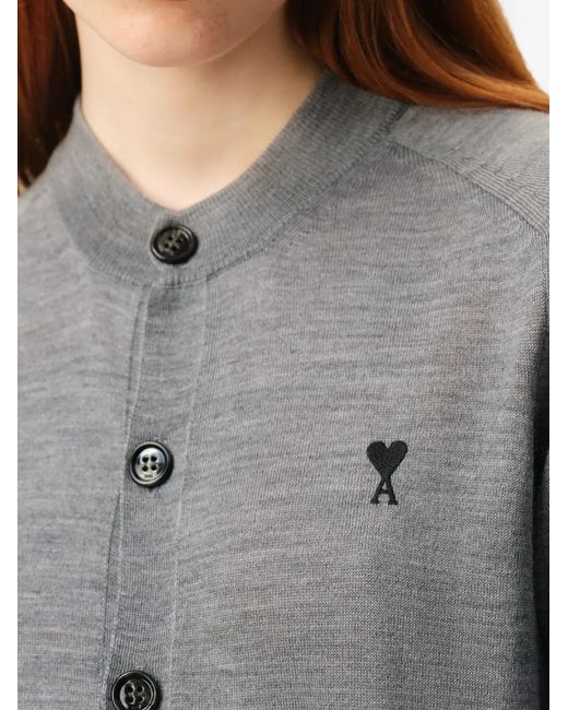 AMI Gray Ami De Coeur Wool Cardigan