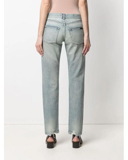 Saint Laurent Blue Mid-Rise Straight-Leg Jeans