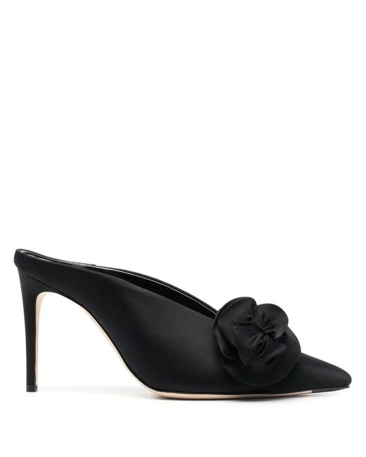 Victoria Beckham Black Floral-Applique Satin Mules