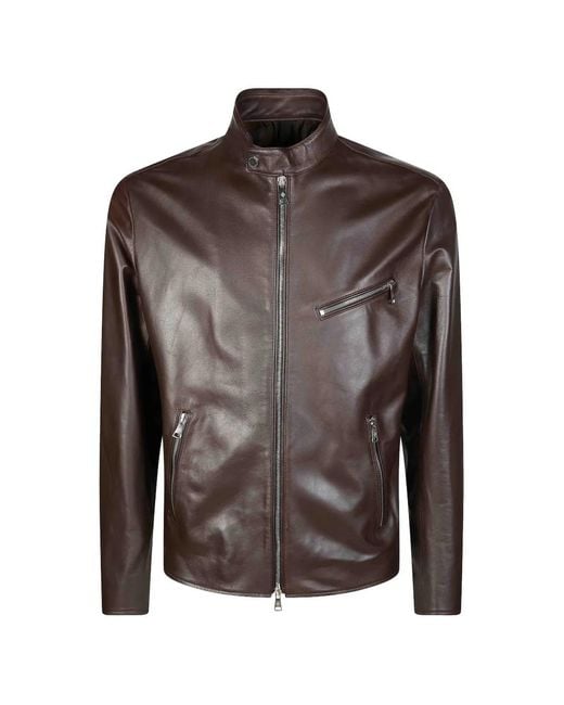 Tagliatore Brown Zip Leather Jacket for men