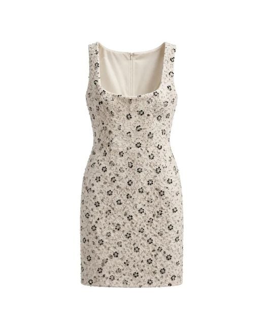 Amen White Sequin-Embellished Floral-Motif Dress