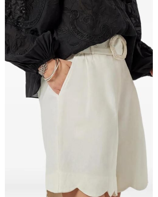 Scarlett Poppies White Belted Scalloped-Hem Shorts