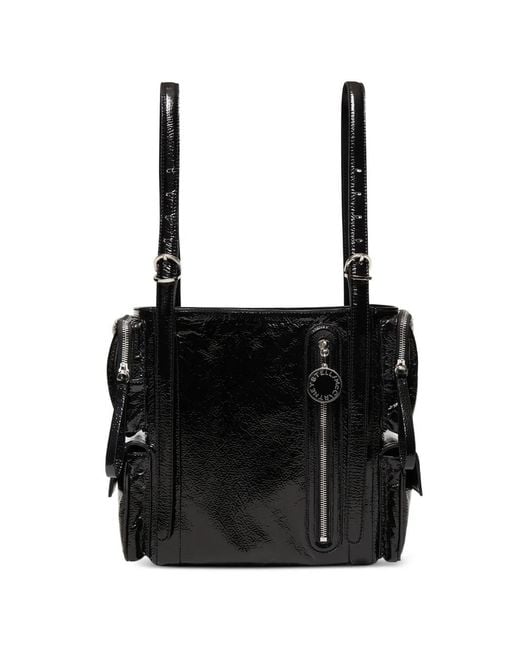Stella McCartney Black Crinkled-Finish Multi-Pocket Tote Bag