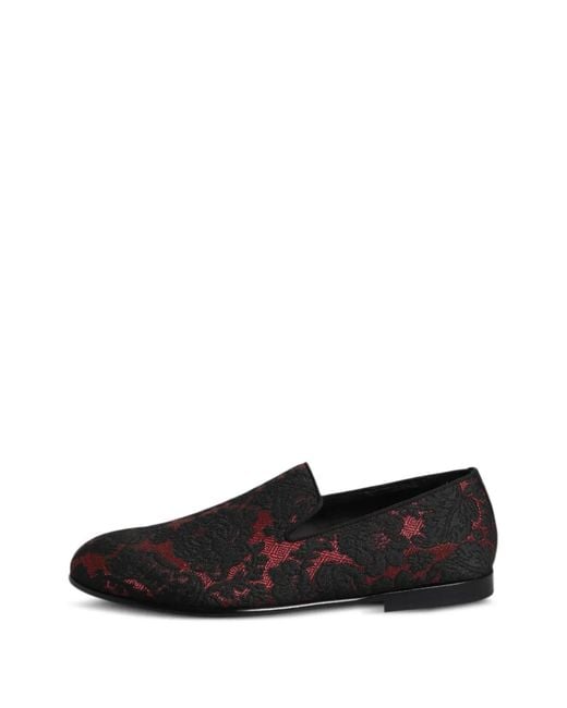 Dolce & Gabbana Black Jacquard Lace-Pattern Loafers for men