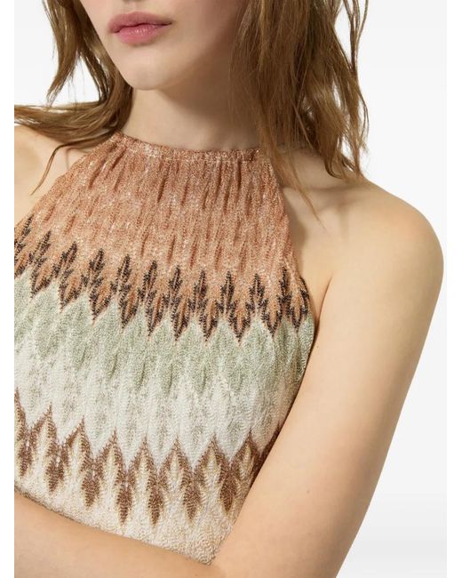 Missoni White Zigzag-Pattern Halterneck Maxi Dress