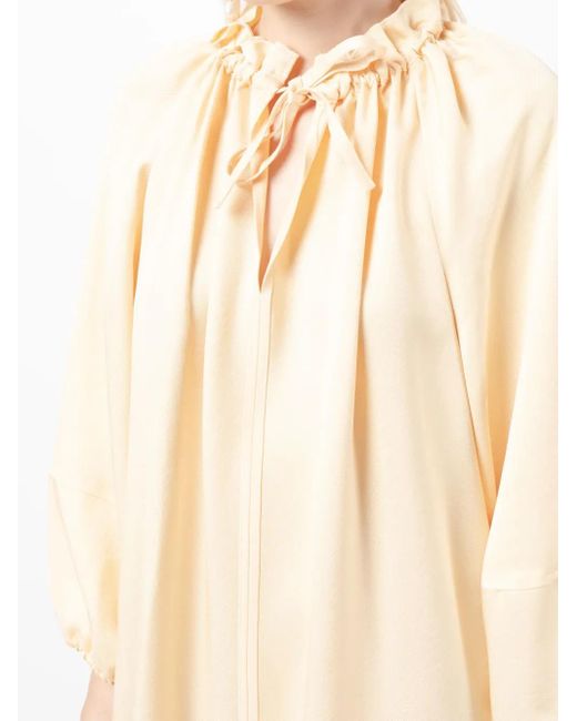 GOODIOUS White Tie-Fastening Wide-Sleeves Dress