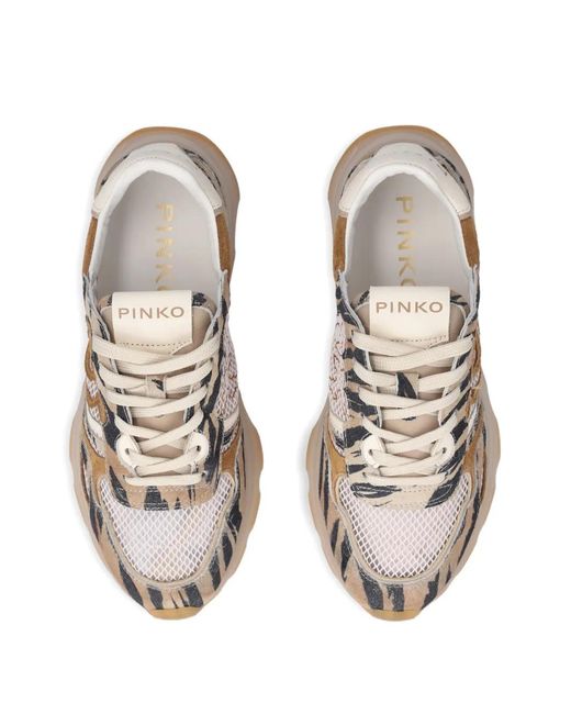 Pinko White Sneakers With Love Birds Logo And Animal-Print