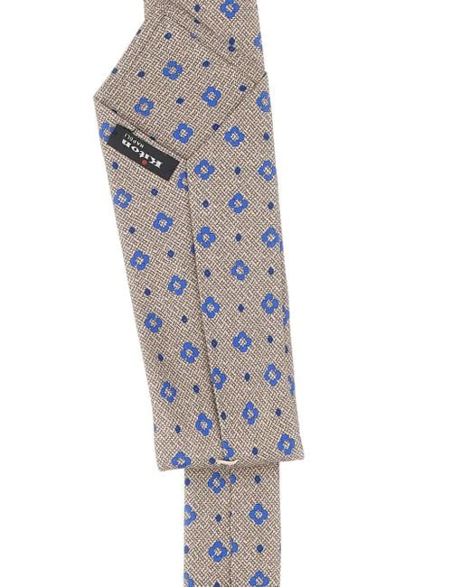 Kiton White Patterned Silk Tie for men