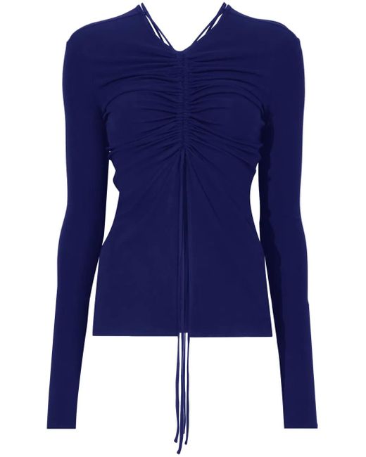 Proenza Schouler Blue Gathered-Detail Long-Sleeve Top