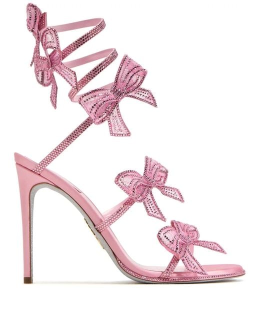 Rene Caovilla Pink 105Mm Cleo Bow-Embellished Sandals