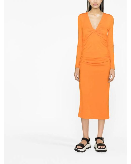Ganni Orange Robe À Col V