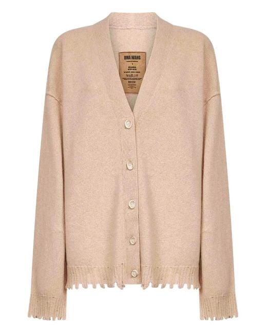 Uma Wang Natural Frayed-Edge Ribbed Cardigan