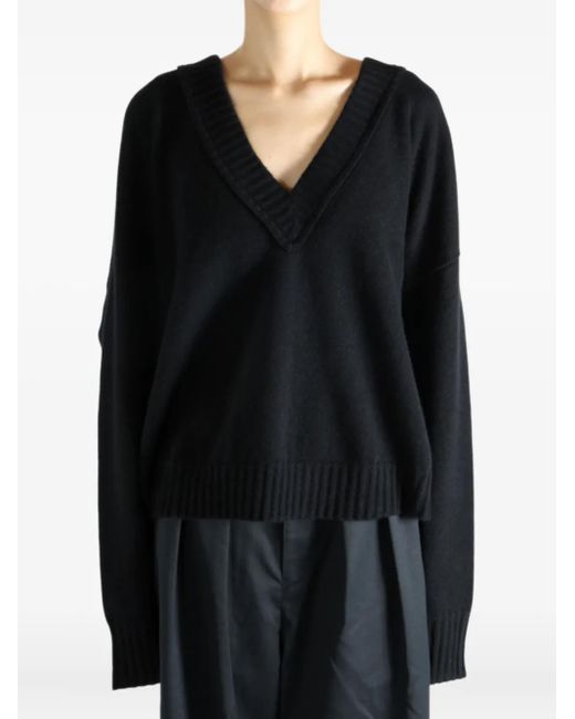 Ziggy Chen Black V-Neck Wool Sweater