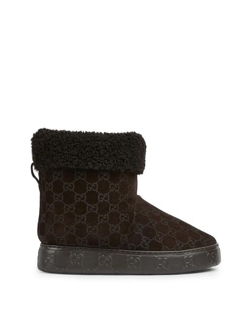 Gucci Black Gg Suede Ankle Boots