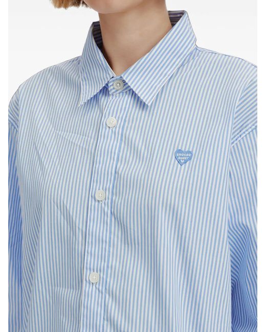 Chocoolate Blue Striped Heart-Patch Shirt