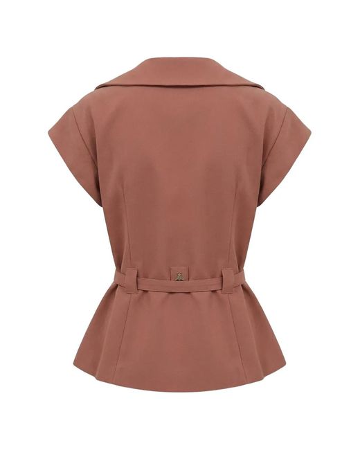 Patrizia Pepe Brown Belted Short-Sleeve Jacket