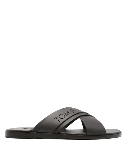 Sandali Slides Con Logo di Tom Ford in Black da Uomo