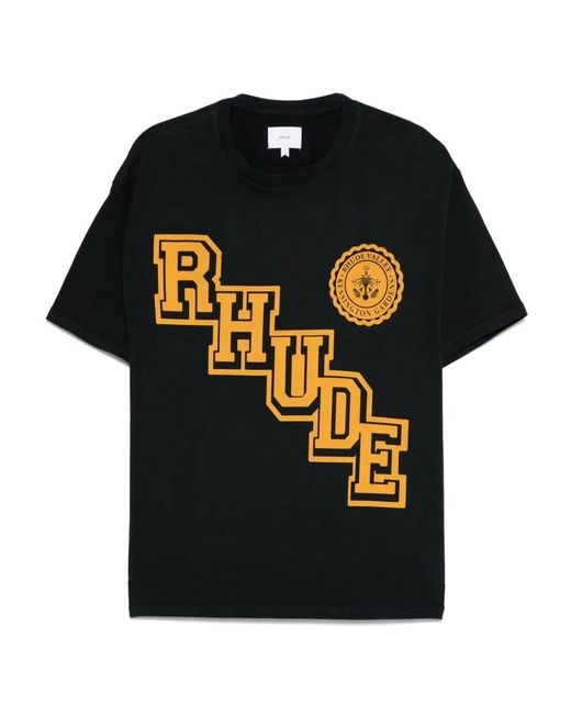 Rhude Black Diagonal Logo Graphic Tee for men