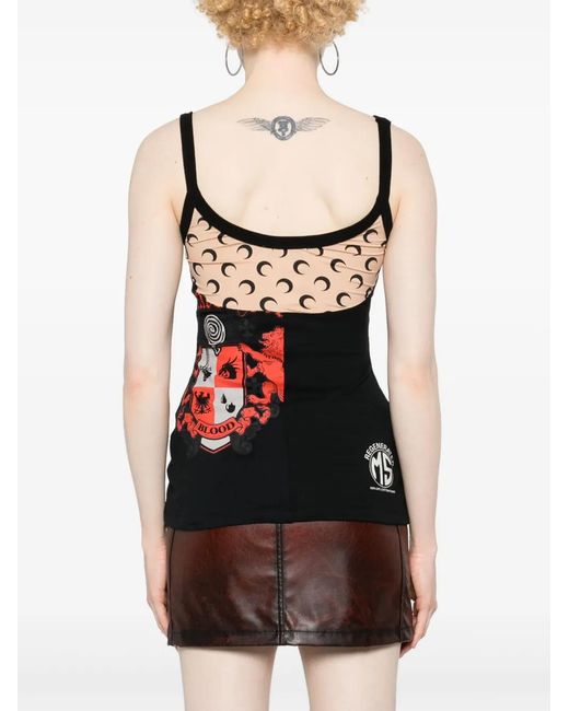 MARINE SERRE Black Regenerated Mix-Print Top