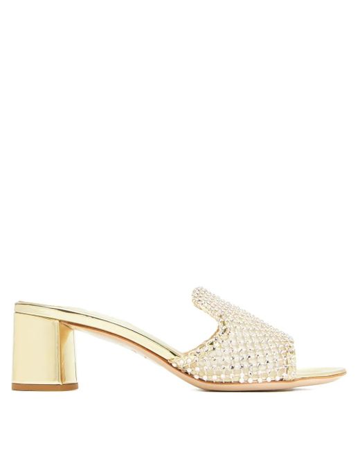 Le Silla Natural Crystal-Embellished Block-Heel Sandals